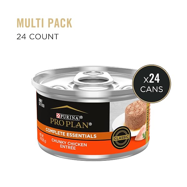 PURINA PRO PLAN PATE, HIGH PROTEIN WET CAT FOOD, COMPLETE ESSENTIALS CLASSIC CHUNKY CHICKEN ENTREE – (PACK OF 24) 3 OZ. PULL-TOP CANS