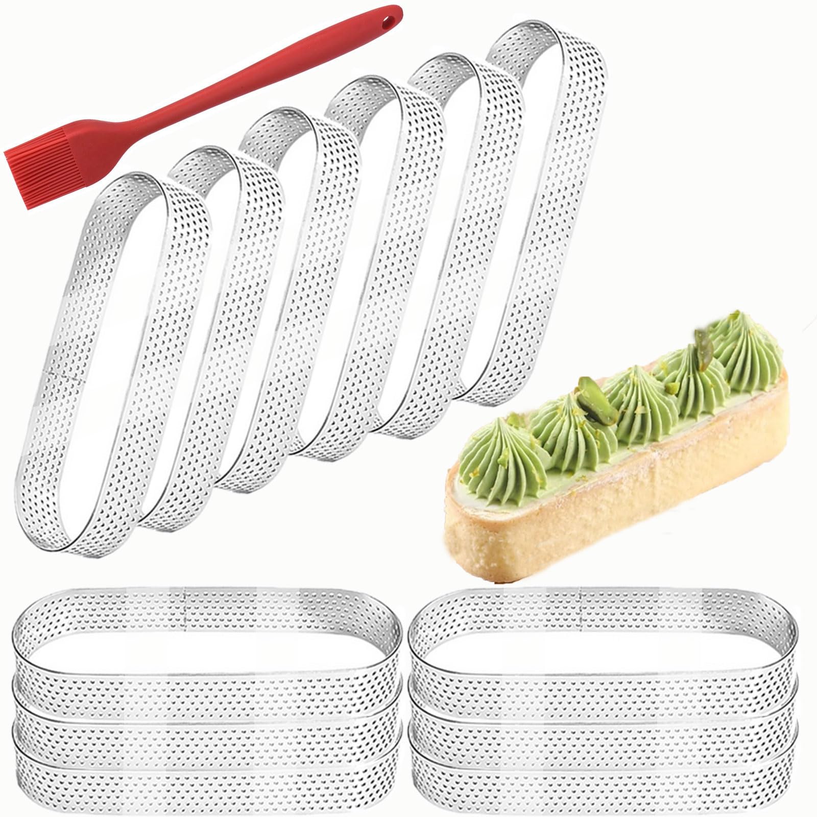 Photo 1 of 12Pack Oval Tart Rings Stainless Steel Perforated Tart Ring, Round Mousse Cake Ring Metal Pastry Mold for Baking Pastries, small fruit tartet crust 13cm, DIY Cooking