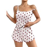 Ekouaer Womens Cami Pajama Sets 2 Piece Cute Print Pjs Soft Tank Top & Elastic Waist Shorts Camisole Lounge Set