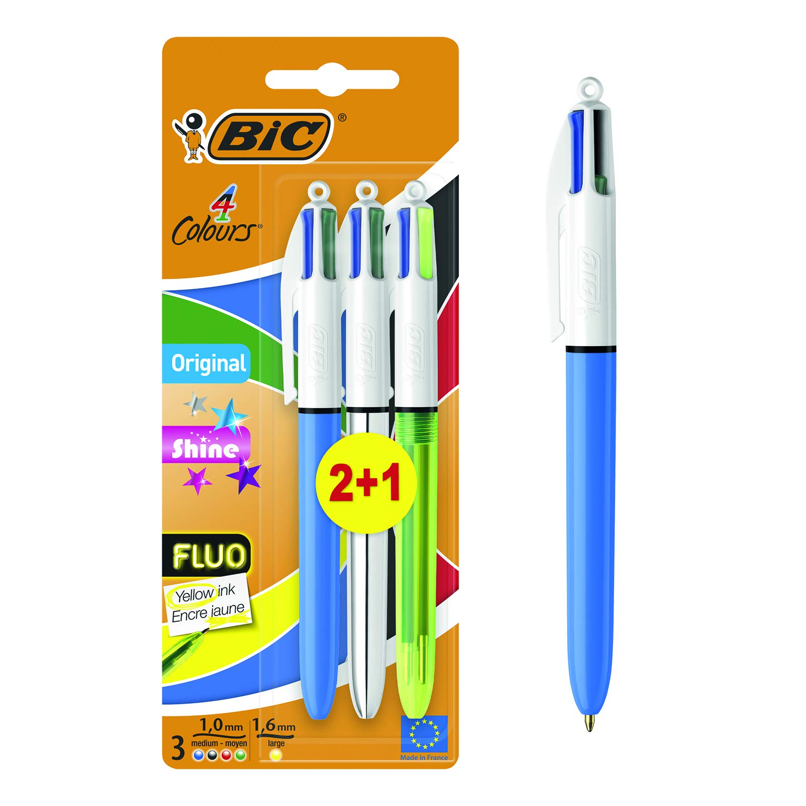 Bic 4 Colours Shine Ballpoint Pen 1.0 mm Medium Tip Metallic Barrel 4 Ink Colours in one Pen Pack of 3