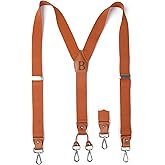 Prophet Clue PC Brown Initial Suspenders for Men Wedding Dress Pants Adjustable 4 to 3 Hooks Elastic Y Back 1.4 Inches