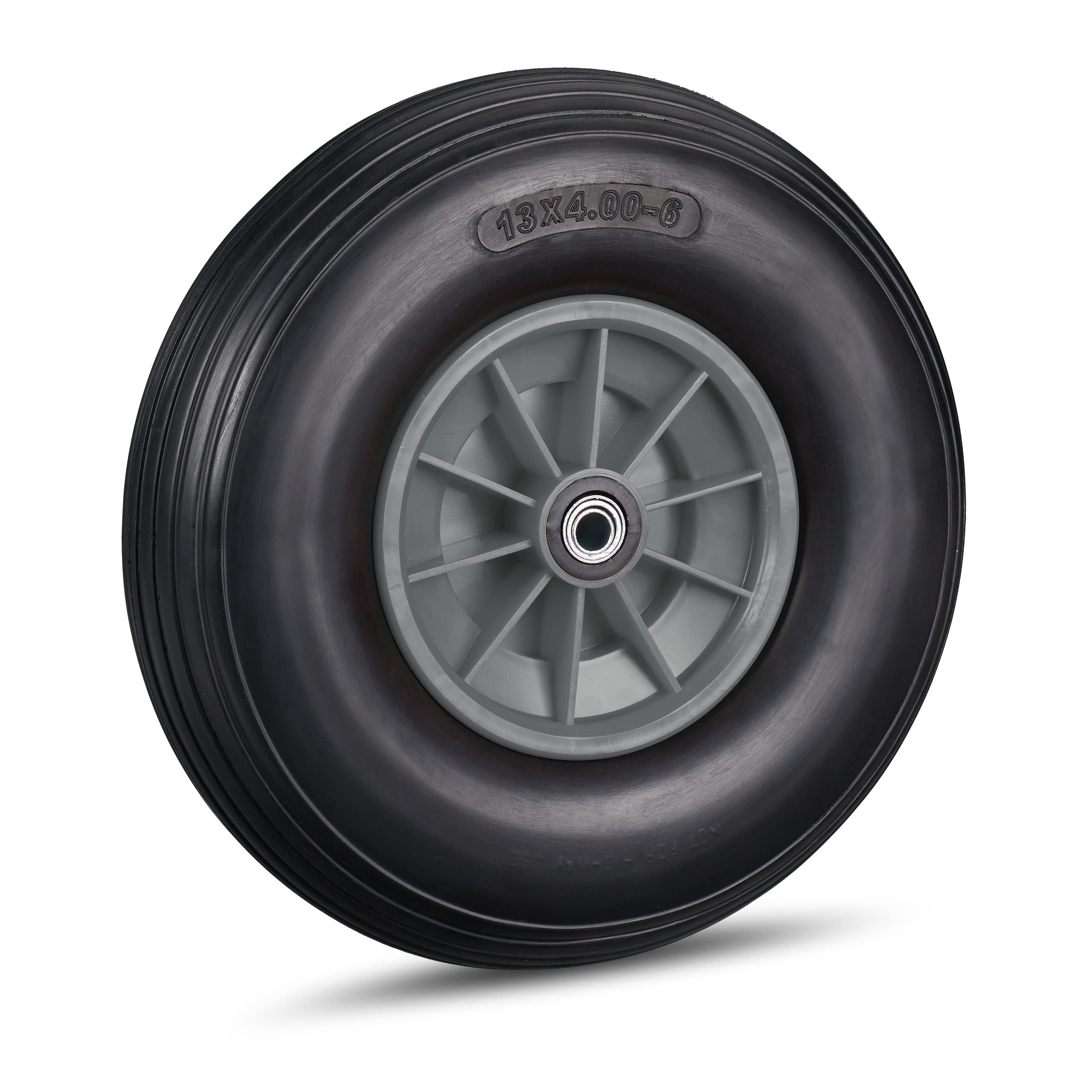 Relaxdays Wheelbarrow Wheel 4.00-6, Solid Rubber & Plastic Rim, 3 Adapters, Max 100 kg, in Black/Grey