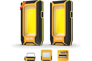 WARSUN LED Work Light Rechargeable, Magnetic COB Portable Worklights, 40w 1500 Lumens,Metal Hanging Hook 3 Lighting Modes, Job Site Lighting for Car Repairing,Camping,Hunting Repairing (Yellow2)