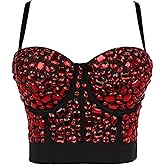 YCBENYANG Women's Colorful Rhinestone Bustier Sexy Push Up Corset Crop Top Club Party Glitter Vest Bra