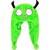Invader Zim Beanie Hat, Gir Men's Cuffed Peruvian Winter Knit Cap with 3D Horns, Green, One Size