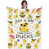 Fiwbnasz Duck Blanket for Girls, Yellow Ducks Themed Gifts, Duck Lovers Gifts for Women, Just A Girl Who Loves Ducks, Cute Cartoon Blanket 50" x 60"