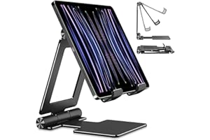 Anozer Tablet Stand,Adjustable Tablet Holder for Desk,Foldable Aluminium for iPad Stand Dock Holder for iPad Air 5/4/Mini 6/Mini 5/10.2/Pro 12.9/Pro 11,Portable Monitor,Surface (4-13 inch)-Black