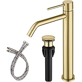 Brushed Gold Vessel Sink Faucet with Pop Up Drain and Supply Lines, Stainless Steel Gold Vanity Faucet Single Hole, JXMMP Single Handle Bathroom Faucet Gold, JXM1001BG