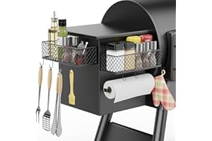 Ormeli 2 Pack Magnetic Storage Bin for Traeger Smoker Grill Caddy, Grill Basket with Paper Towel Holder for Some Models of Traeger/Pit Boss/Z Grill Smoker Accessories, Griddle Caddy for Outdoor Grill