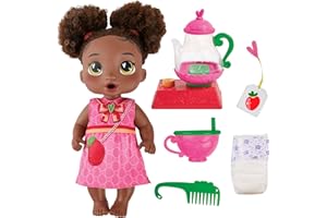 Baby Alive Bubbly Tea Party Berry Boo Doll with Teapot Accessories, Black Hair, 11 Inches, Kids Toys, Ages 3+