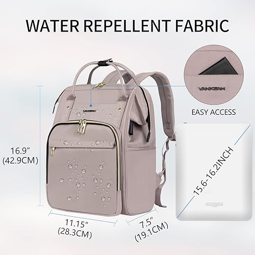 VANKEAN 15.6-16.2 Inch Laptop Backpack for Women Fashion Computer Work Backpack, Water Proof College Daypack Backpacks with USB Port RFID Pocket, Scho VANKEAN 15.6 Inch Laptop Backpack for Women Work Laptop Bag Fashion with  USB Port, Waterproof Purse Backpacks Teacher Nurse Stylish Travel Bags  Casual