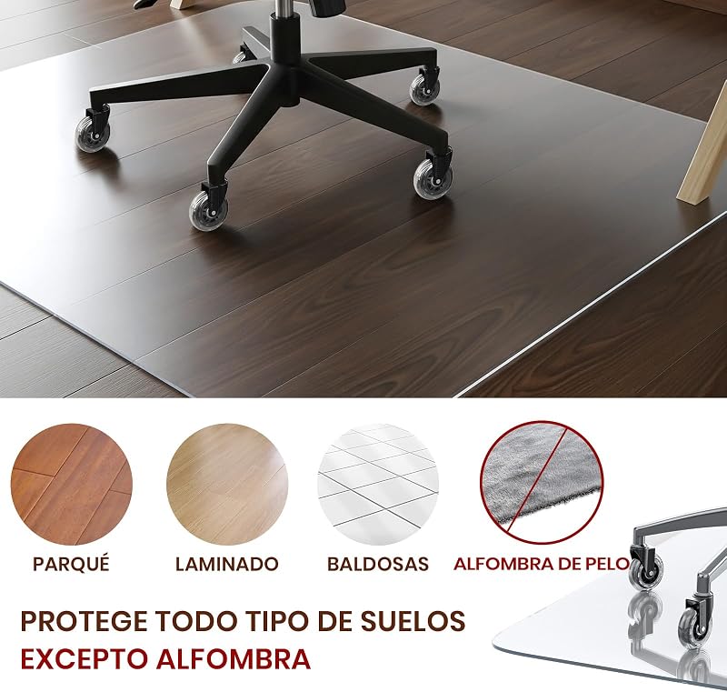 Protetor de chão para cadeira de rodas com rodas, tapete transparente de alta clareza 100 x 120 cm - 01, tapete de PVC liso para escritório, parquet, secretária ou jogos, anti-riscos e durável