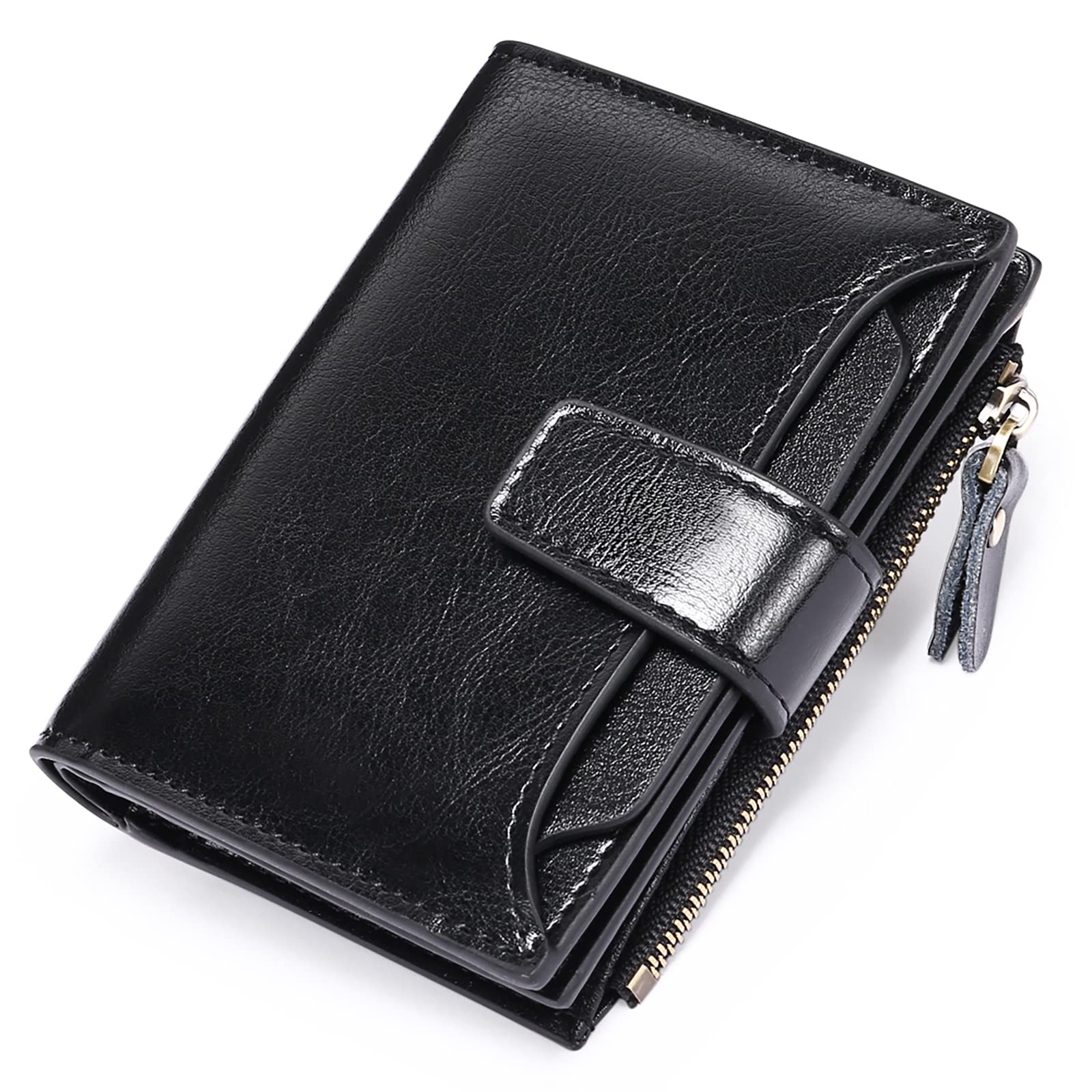SENDEFN Women's RFID Blocking Leather Small Compact Bi-fold Zipper Pocket Wallet Card Case Purse with ID Window