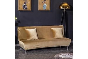 SFYZ HOME Velvet Armless Futon Slipcover,Stretch Silver Fox futon Cover, Modern Solid Color Sofa Bed Cover for for Futon Folding Bed Sofa (Khaki,L-74.8-88.5in/190-225cm)