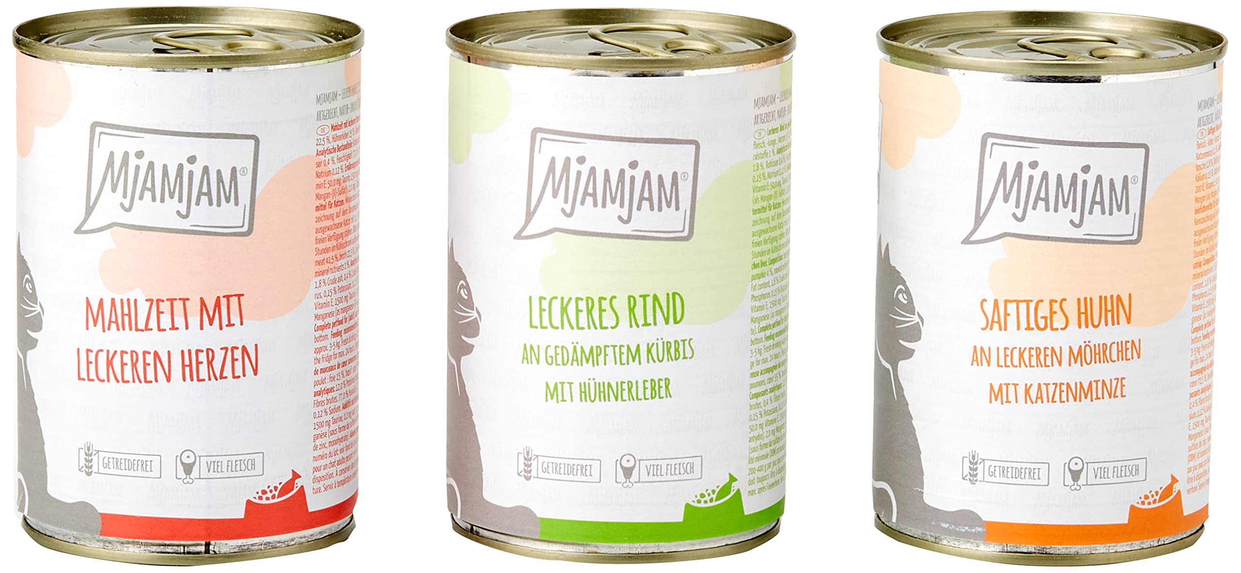 MjAMjAM - premium wet food for cats - mixed package I - chicken, beef, hearts, pack of 6 (6 x 400 g), grain-free with extra meat