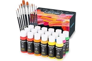 GOTIDEAL Acrylic Paint Set with 10 Brushes, 18 Colors Outdoor/Indoor (59ml, 2 oz) Art Craft Paint Non Toxic, Perfect for Hobby, Artist, Adults, Ideal for Canvas Wood Clay Ceramic Paint Supplies