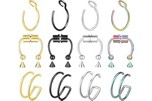 VELCARE 5-12 Pcs Nose Rings Hoops Nose Piercings Nose Piercing Jewelry Fake Nose Ring Fake Piercings Septum Lip Double Hoop Nose Ring Hoop Nose Rings for Women Clip On Helix Cartilage Hoop Earrings