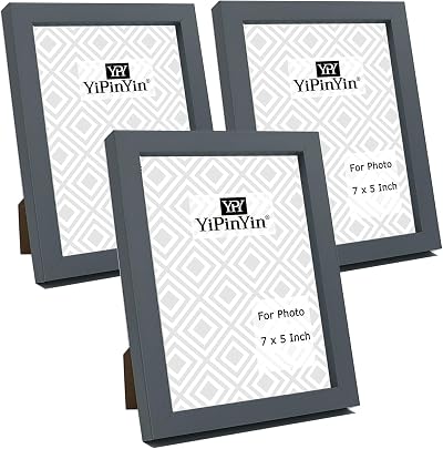 YiPinYin 7x5 Grey Photo Frames Set of 3 Perspex Wall/Tabletop Gallery
