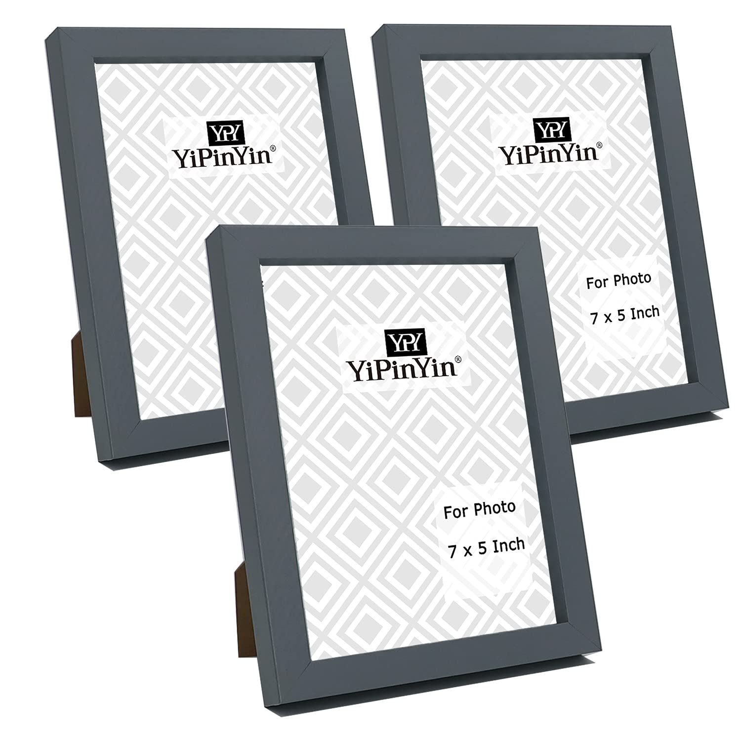 7 x 5 Inch Grey Photo Frames Set Of 3, 5 x 7'' Boxed Garllery Picture Frames 3 Pack, 7 x 5 grey gallery frame With Perspex Window for Tabletop or Wallmounted