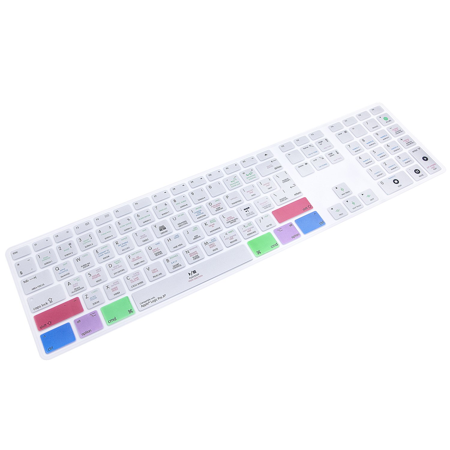 MMDW Logic Pro X Shortcuts Extended Layout Silicone Keyboard Protective Cover Skin for iMac G6 Aluminum Wired Keyboard MB110B/B (A1243) Numeric Keypad EU/US Version
