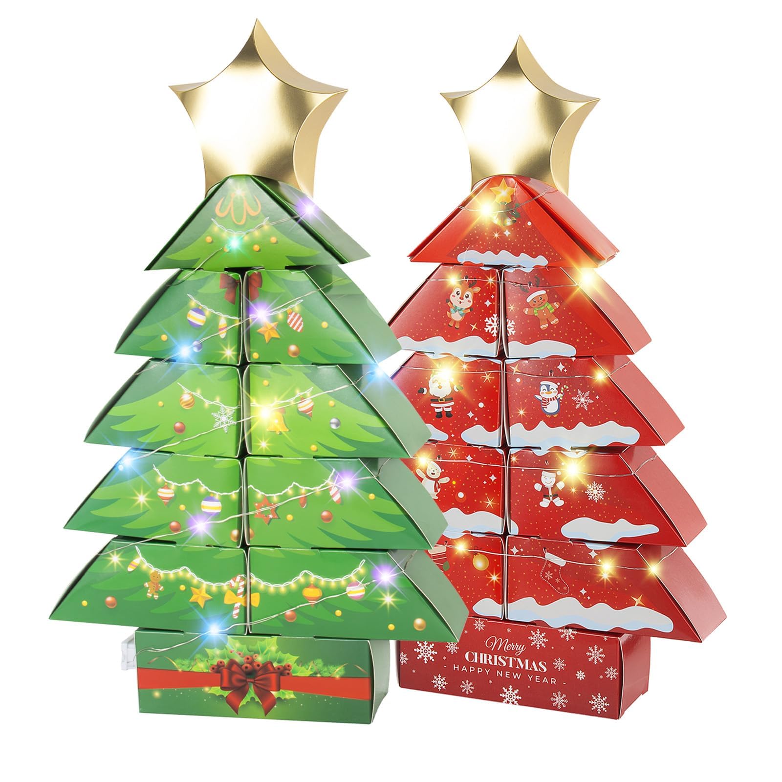 Decoration Boxes Tree Shape Gift Boxes with LED Light and Star 19.8x13 ...