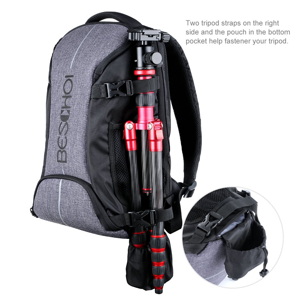 Camera Backpack, Beschoi Waterproof Camera Bag with Tripod Strap and Rain Cover Large Capacity