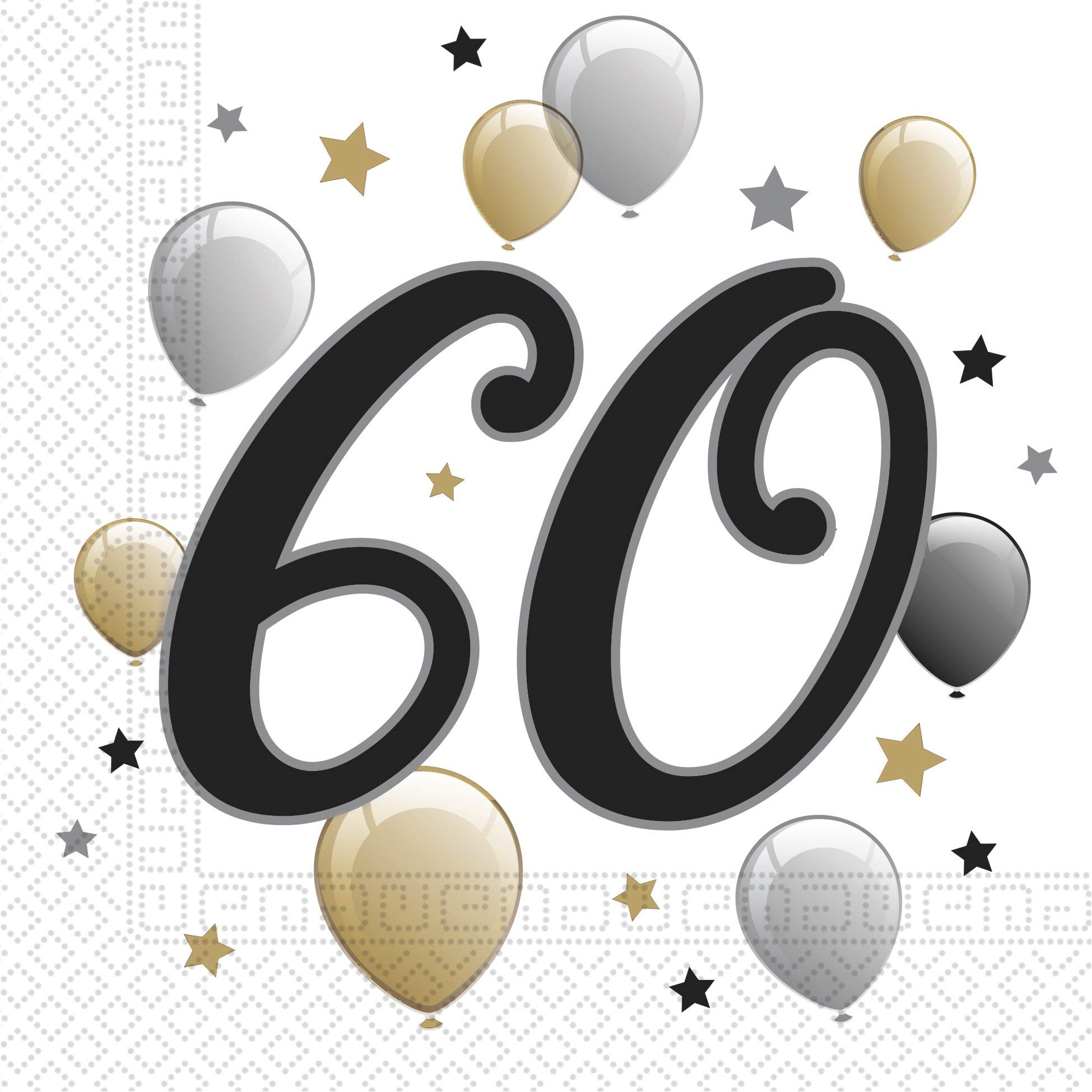 Procos 88869 - Napkins Happy Birthday, Milestone 60, 33 x 33 cm, Pack of 20, Balloon Motif, 60s Birthday, Paper Napkins with Motif, Table Decoration, Mouth Cloth, Birthday, Balloons, Balloons