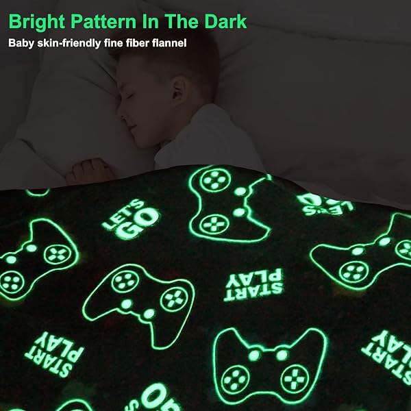 JEKENO GLOW IN THE DARK GAMING BLANKET GAMER GAME CONTROLLER THROW GIFT TOYS FOR KIDS BOYS TEEN SON ADULTS GAMEPAD PRESENTS EASTER BIRTHDAY CHRISTMAS BEDROOM DECOR LUMINOUS BLANKET GREY 50″X60″