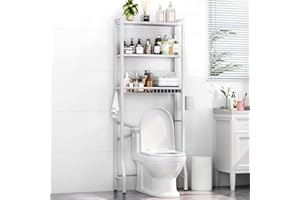 Kalrin Over-The-Toilet Storage Rack, 3-Tier Bathroom Organizer Shelf Over Toilet with Shelf and Basket, Freestanding Space Saver Bathroom Shelves Above Toilet for Room (White)