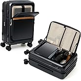 ROAMING Expandable 20 Inch Carry On Luggage with Mute Brake Wheels Airline Approved Hard Shell Suitcases with Front Pocket Top Opening Luggage with TSA Lock for Short Business Travel, Black