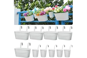 behen bahen Balcony planters Railing Hanging planters for Outdoor Plants Deck Railing Planter Boxes Window Boxes planters,Fence planters,Flower pots,herb Garden Planter Plant Traps (10, Matte White)