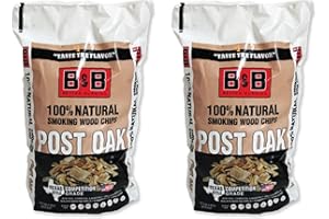 B&B Charcoal Smoking Chips 2-Pack – 180 cu in Bags of Premium Hardwood BBQ Smoking Chips – Perfect for Grilling, Smoking, and Adding Rich, Smoky Flavor to Meat, Fish, and Vegetables (2 Pack, Post Oak)