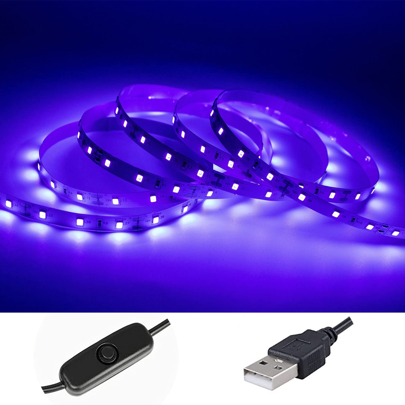 BAOMING UV Light LED Strip 3M USB Powered Black Light DC5V 12W Flexible Blacklight Strip Lights, Non-Waterproof, Decor for TV, Bedroom, Party
