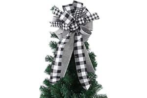 JARGEBUR Christmas Tree Topper Bow, xxxinch Red Black Plaid Buffalo Toppers Decorative Bow, Decoration Gift Bow for Holiday Front Door Wreath Decorations Indoor Outdoor