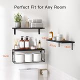 Pipishell Floating Shelves with Wire Storage Basket Black 3+1 Set Paulownia Wood view 3