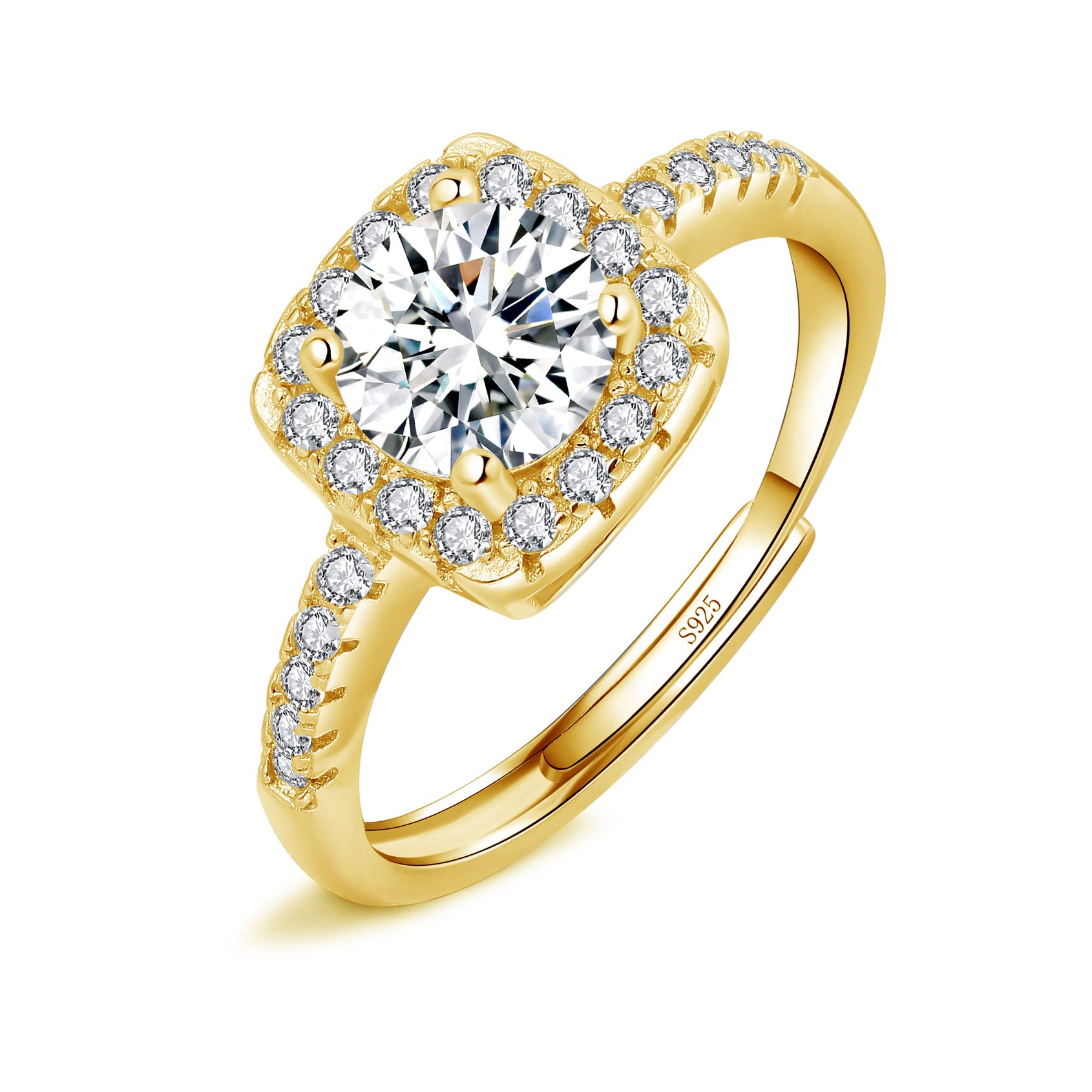 Josfeva Silver Rings for Women Ladies, Bride Wedding Engagement Ring for Love Promise, 925 Sterling Silver Adjustable Diamond Ring, Romantic Anniversary Square Gold Rings for Couples Girls Gifts