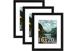 Picrit 16x20 Picture Frame 3 Pack, Black Poster Frame, Display Poster 11 x 14 with Mat or 16 x 20 without Mat for Horizontal or Vertical Wall Mounting