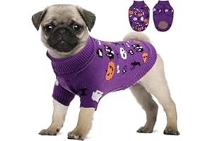 OTOB Halloween Sweater for Small Dogs Puppy, Pumpkin Knitwear Large Cat Sweater, Warm Turtleneck Classic Pet Clothes, Dog Halloween Costumes Holiday Outfit with Pumpkin Ghost Bat Spider, Purple, M