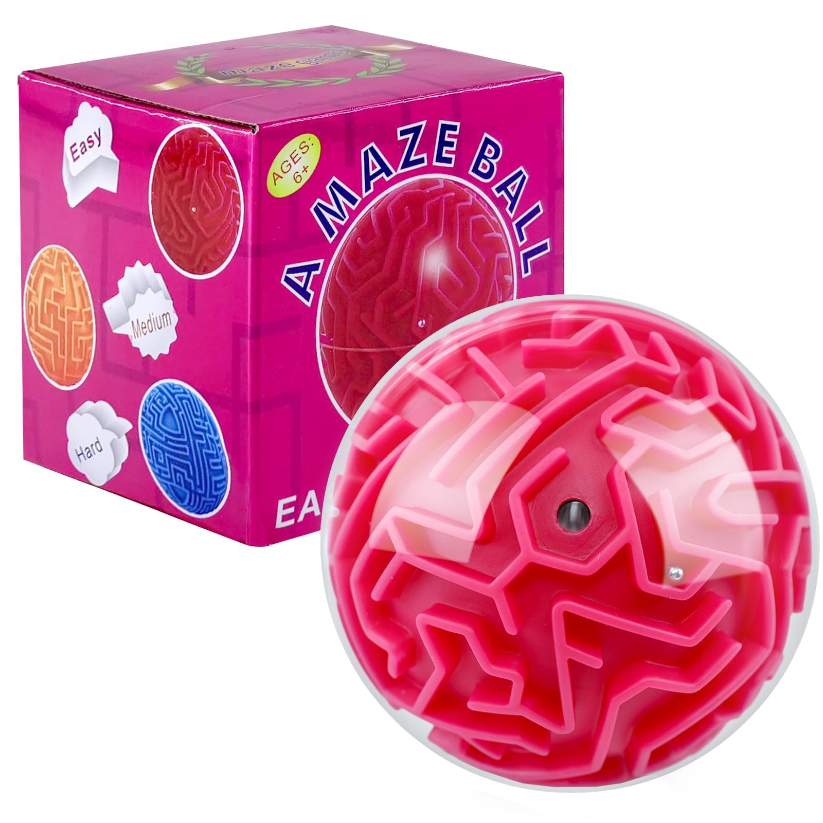 Photo 1 of 4 Inch Maze Ball 3D Gravity Cube Memory Sequential Ball Maze Puzzle Toy Gifts for Kids Teens Students Adults Carnival, Educational Challenges Brain Teasers Puzzle Game (Red)