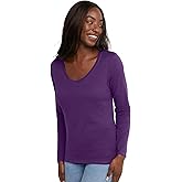 Hanes Womens Originals Long Sleeve Cotton V-Neck T-Shirt, Lightweight V-Neck Tee, Modern Fit