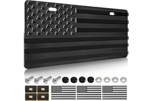 FBJTDQ American Flag Front Bumper License Plate - Black Plastic Plates with 3D Embossed Patriotic Decor for Cars with Screws