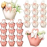 24 Sets Heart Shaped Gift Boxes with Coquette Bow 6.3x4.9x2 Inch Reusable Leather Bowknot Handbag Treat Box Candy Bag with Handle for Valentine Galentines Wedding Baby Shower Favor(Cute Style)