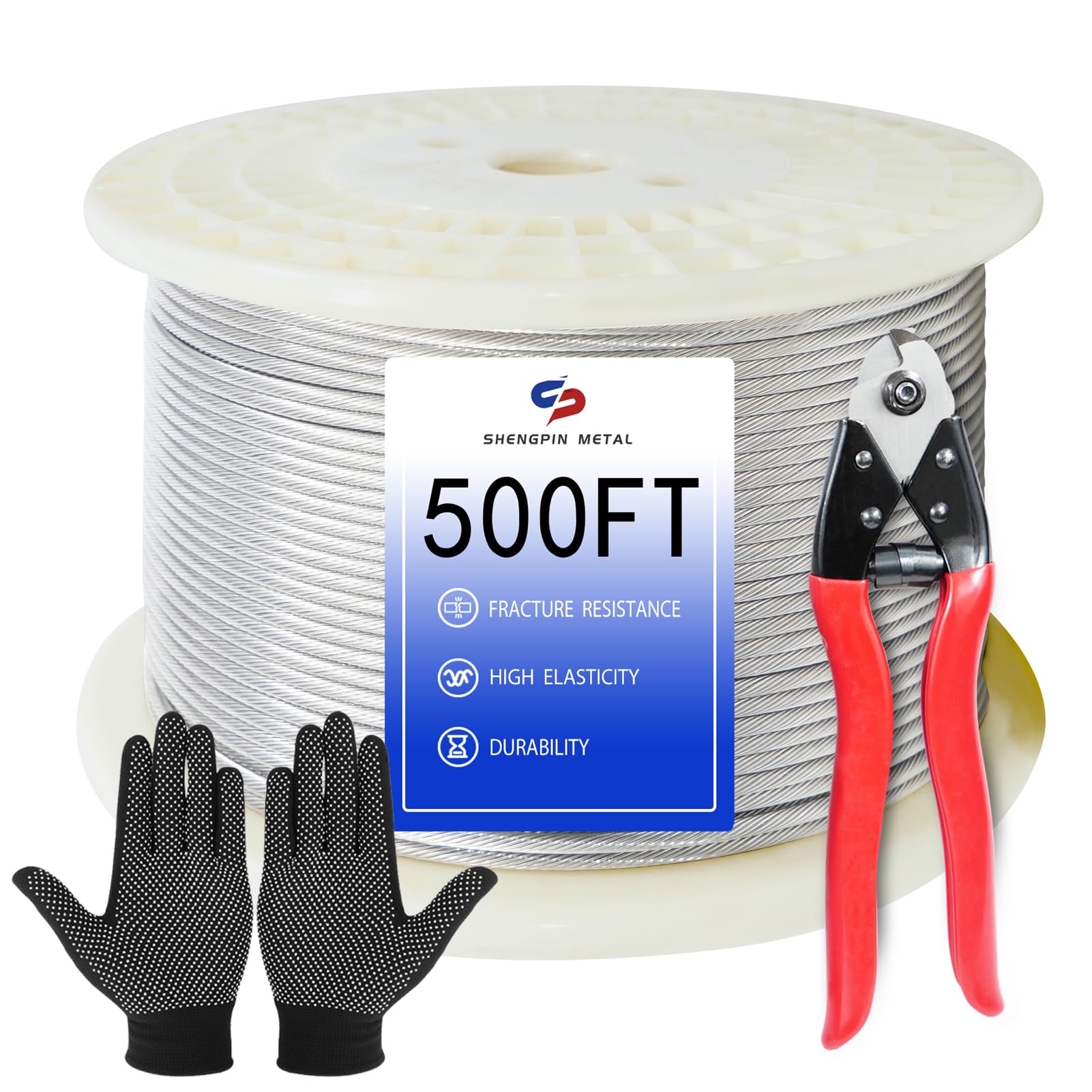 Photo 1 of 1/8 "T316 Stainless Steel Cable (Wire), 7 * 7 Strands of Twisted Metal for Aviation Construction, Silver with Cutters (500FT)