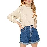 Haloumoning Girls Cute Heart Love Print Sweater Tops Oversized Crew Neck Dot Ball Knitted Valentine Pullover 5-14 Years