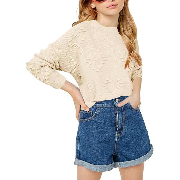 Haloumoning Girls Cute Heart Love Print Sweater Tops Oversized Crew Neck Dot Ball Knitted Valentine Pullover 5 14 Years 3428490