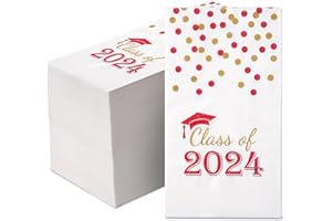 HUNANYUME 100 Pcs Class of 2024 Graduation Paper Napkins, 3-Ply Congrats Grad Disposable Hand Towels, Dinner Guest Napkins for School University College Graduation Party Decoration (Red and Gold)