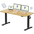 FLEXISPOT EN1 Whole-Piece Standing Desk 60"x24" Height Adjustable Desk, Electric Sit Stand Desk Home Office Table Standing Desk (Black Frame + Maple Top, 2 Packages)