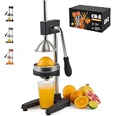 CO-Z Gear-Driven Manual Citrus Juicer with Dual Pressure Plates, Black | Cast-iron press with a soft-drop handle, suction base and 304 stainless steel parts for oranges, lemons and pomegranates