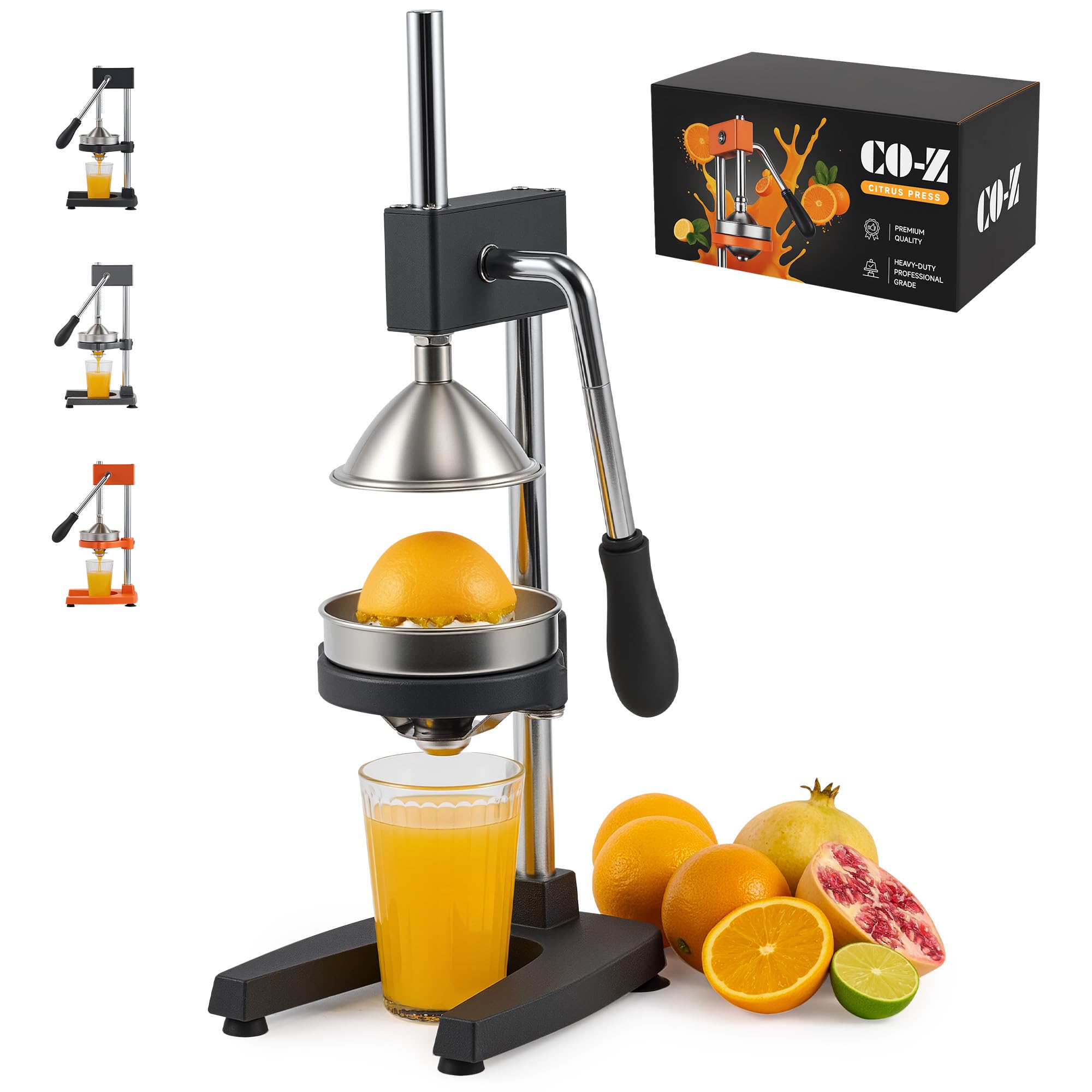 Photo 1 of CO-Z Manual Citrus Juicer, Heavy-Duty Manual Juicer with Conical & Flat Pressure Plates, Professional Lemon Squeezer for Orange Pom Lime Lemon Juice, Dishwasher Safe Orange Juice Press, Black