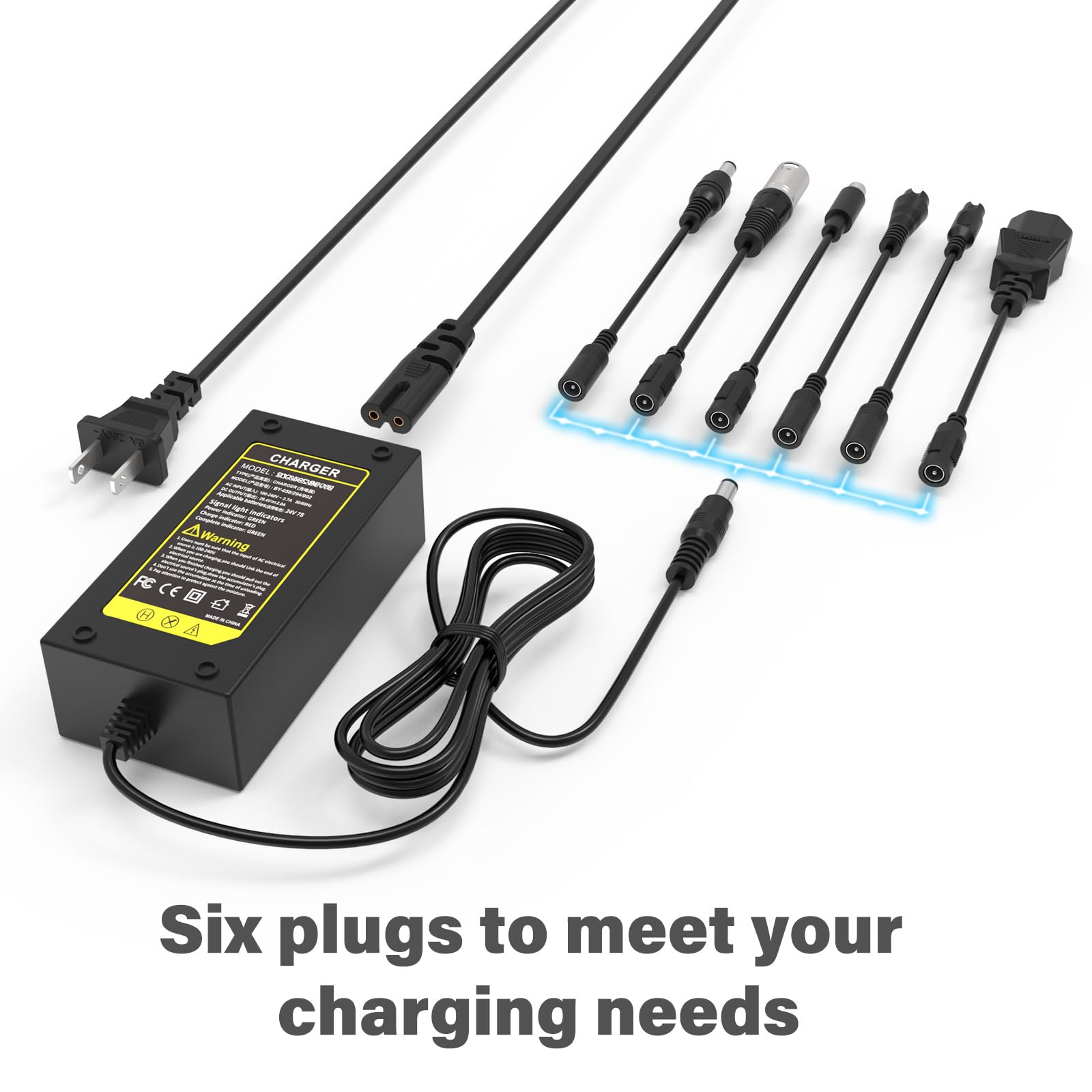 Pinkind 29.4V 2A Fast Charger 7 in 1 Plugs Universal for 24V 25.2V 25.9V 7S Lithium Batteries, Battery Charger Replacement for Razor, Jetson, Voyage, gotrax, ninebot
